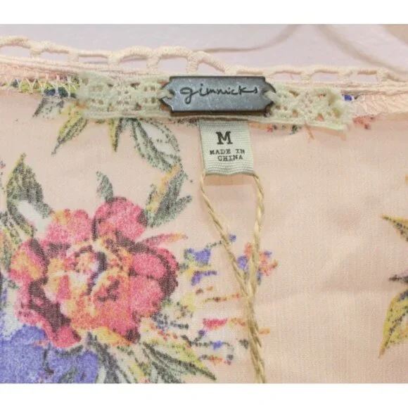 BKE NWT Womens Medium Top Floral Sheer Peach Balloon Sleeve Ruffles Cottage Core - Picture 5 of 10